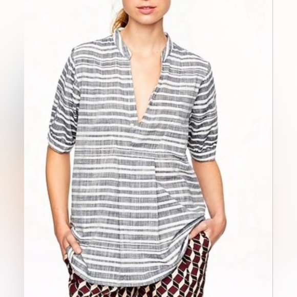 J. Crew Tops - J. Crew Gray and White Striped V-Neck Tunic